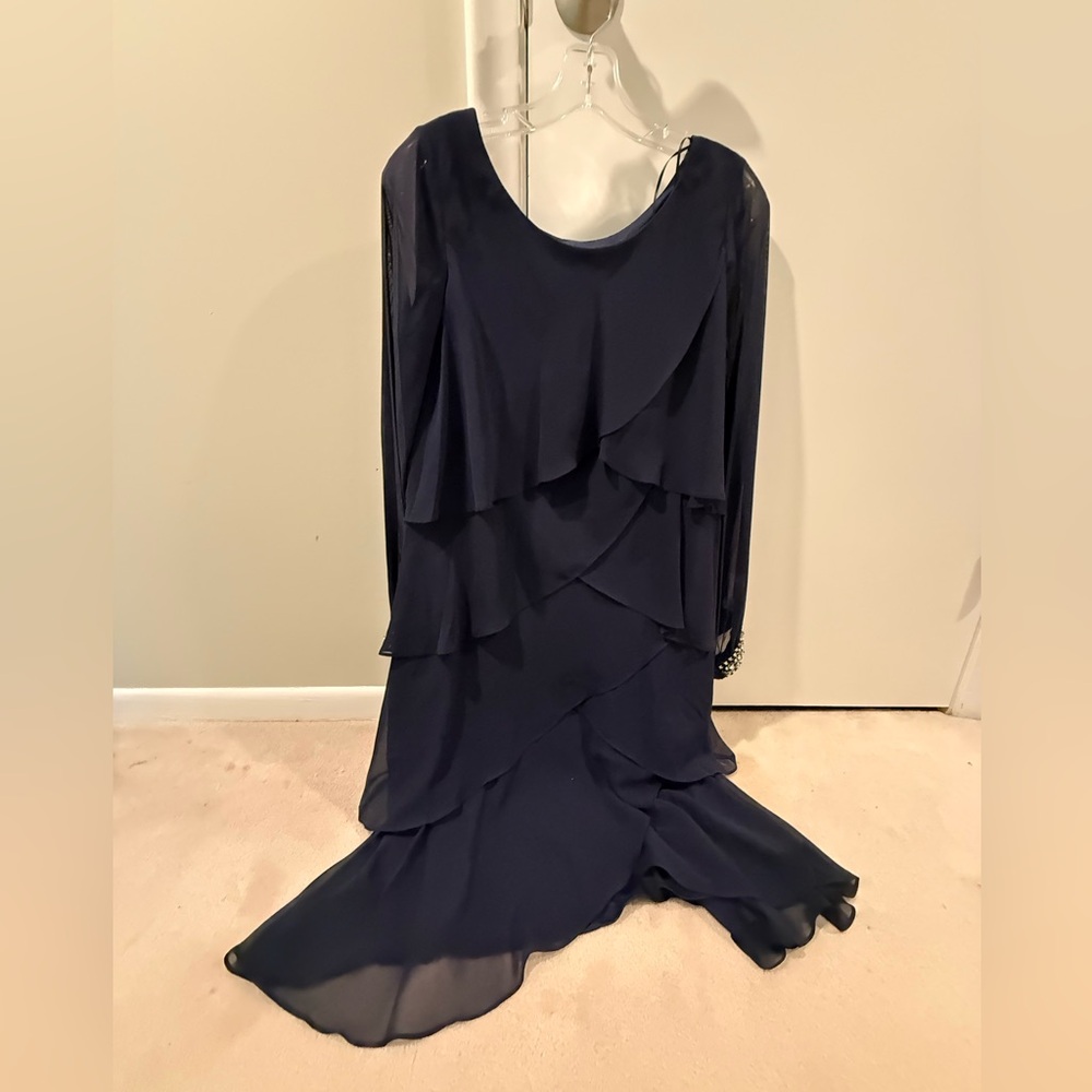 Chic Midnight Blue Layered Long Sleeve Dress
